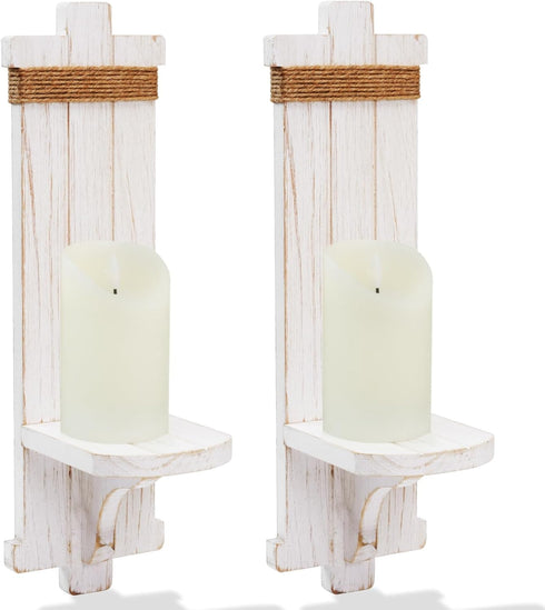 Homemory Wall Sconces Candle Holder Set of 2, Farmhouse Wooden Rustic Wall