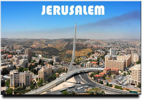 Jerusalem Fridge Magnet, Israel Bridge of Strings, Light Rail Bridge Souvenir, Refrigerator Door Magnet