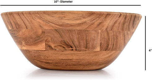 Acacia Wood Fruit Bowl, 10" x 10" x 4", Serving Dish for Fruits or Salads, Beautiful Kitchen Decor