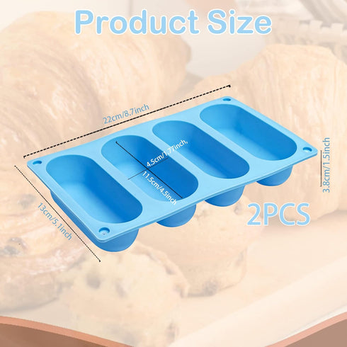 CANIPHA 2 Pack Hot Dog Bun Pan, Silicone Nonstick & Heat Proof Baking Molds for Homemade Hotdog Rolls