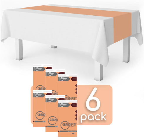 Peach 6 Pack Premium Disposable Plastic Table Runner, 14 x 108 Inch for Dinner Parties & Events by Grandipity
