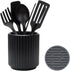 Small Ceramic Utensil Holder for Kitchen Counter (H5.51” x W4.92”), Includes Silicone Drying Mat (Black)