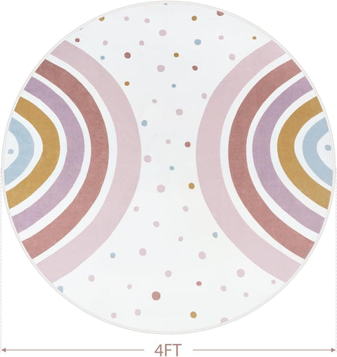 4 STARUIA Colorful Round Rug for Nursery, Ft Rainbow Washable Rug for Playroom, Boho Kids Rug Non-Slip Soft Bedroom