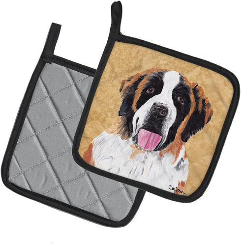 Caroline's Treasures SC9129PTHD Pair of Pot Holders, Saint Bernard Wipe Your Paws, 7 1/2 x 7 1/2