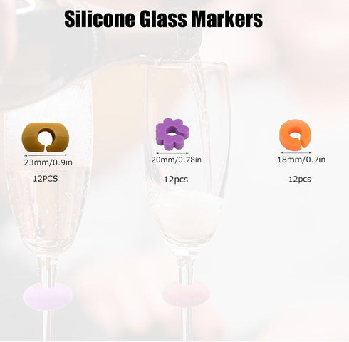Wine Glass Charms, 36PCS Reusable Silicone Drink Markers for Glass and Cups at Parties, Weddings, Anniversaries