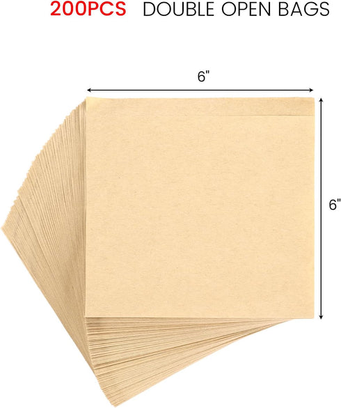 VGOODALL Double Open Snack Bags, 6" x 6" Grease-Resistant Brown Sandwich Bags for Deli Snacks