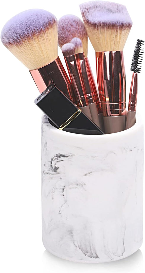 ZCCZ Toothbrush Holder for Bathroom, Marble Look Electric Toothbrush and Toothpaste Organizer, White Design Cup