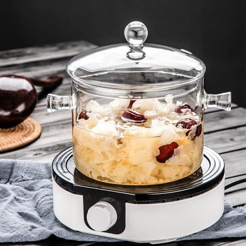 Vaguelly Glass Pots for Cooking, 1500ml Glass Saucepan with Cover for Noodle Milk Soup, Microwave Safe