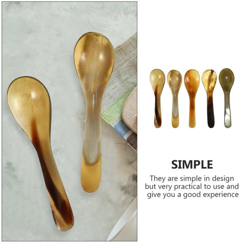 Uonlytech 5Pcs Buffalo Horn Caviar Spoons - Small Dessert & Coffee Spoons for Kitchen Flatware