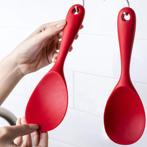 Silicone Rice Paddle Spoon Set of 2, Non-Stick Heat Resistant Kitchen Gadgets for Rice, Mashed Potatoes (Red)