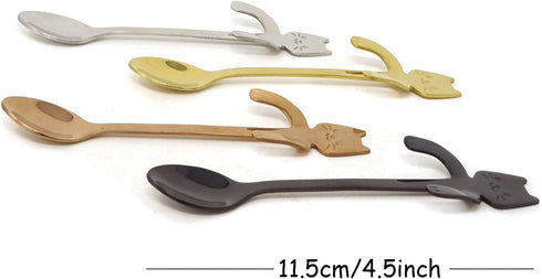 Honbay 4PCS Stainless Steel Cute Mini Cat Spoon for Tea, Coffee, Dessert, Sugar, Ice Cream, etc (11.5cm/4.5inch)