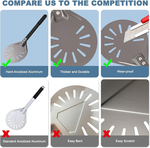 Pizza Turning Peel, 6 Inch Round Aluminum Perforated Pizza Peel Turner with Metal Handle for Homemade Pizza Oven