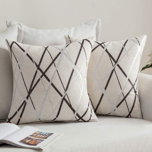 MIULEE Pack of 2 Decorative Throw Pillow Covers, Cute Woven Textured Chenille, 18 x 18 Inch, Beige