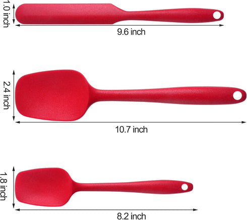 MaxDare Silicone Spatulas and Spoon Set, One-Piece Design, Heat Resistant, Non Stick, Set of 6, Red