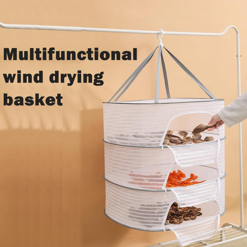 RVXlRDN 3 Herb Drying Rack, Layer Foldable Hanging Mesh Net with Zipper, Outdoor Drying Rack Mesh Dryer for Drying Herb