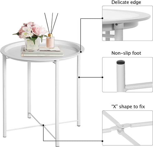 1 VECELO Side/End Table, Folding Round Metal Anti-Rust and Waterproof Outdoor or Indoor Tray for Living Room Bedroom
