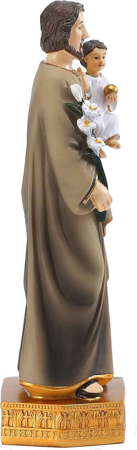 Galiyen St. Joseph and Child Jesus Statues, Hand-Crafted 8 Inch Resin Figurines, Catholic Religious Decoration
