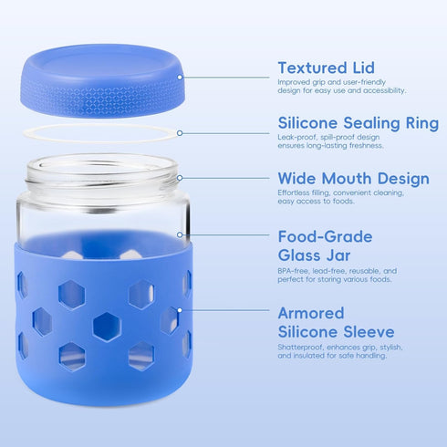 6-Pack 16 oz Gemice Overnight Oats Containers with Lids and Silicone Sleeves, Glass Mason Jars with Airtight Lid