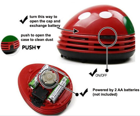 Honbay Ladybug Shaped Portable Corner Desk Vacuum Cleaner, Mini Cute Dust Sweeper