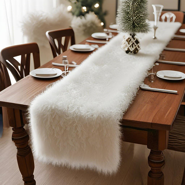 Faux Fur Table Runner,Table Runner for Soft Luxury Winter Decor Xmas White