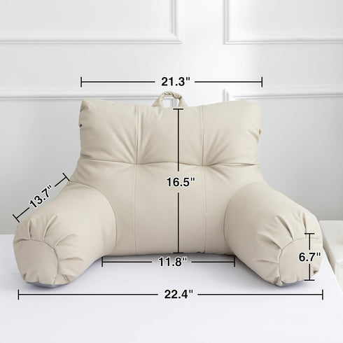 A Nice Night Faux Leather Reading Pillow for All Season,Wedge Bedrest Pillow Backrest with Arms Back Support