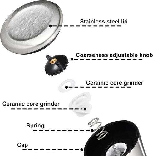 Set (Set 2) Gulex Salt and Pepper Grinder Pepper Mill, Sea Salt Shaker Refillable, Adjustable Coarseness, Stainless