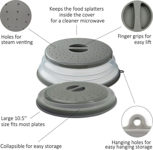 Microwave Lid, Foldable Microwave Oven Cover for Food, BPA Free Plastic and Silicone, Multi-purpose Kitchen Tool (Gray)