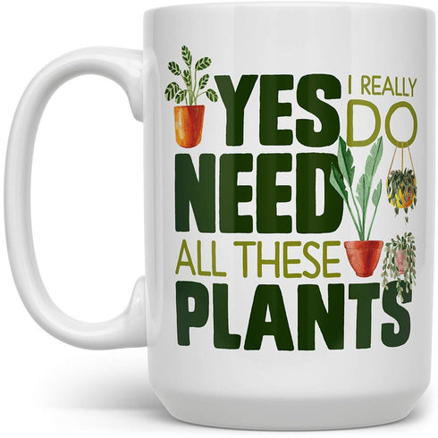 Plant Lover Coffee Mug, Houseplant Tea Cup, Gardner Green Thumb Gifts, 15oz