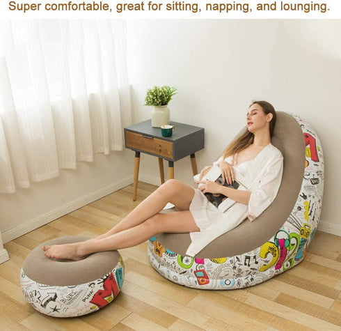4-inch Bean Bag Chair, Foldable Flocking Inflatable Sofa, Outdoor Living Room Ultra Soft Lazy Sofa Couch Bean Bag Chair