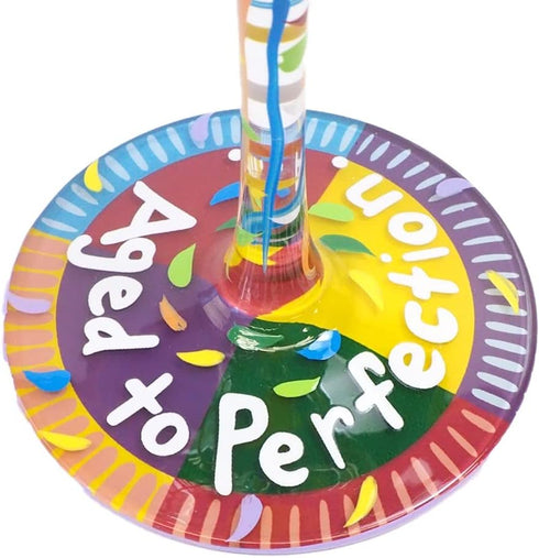 Lolita Aged to Perfection Artisan Painted Birthday Wine Glass