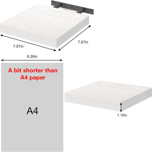 8inch (Set 3, 8x8) Fixwal Floating Shelves for Wall, Small White Shelves Wall Mounted Shelf for Bathroom, Living Room