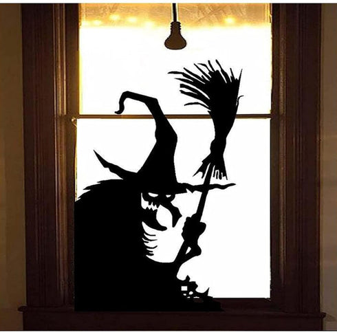 Halloween Window Decoration Giant Witch Window Posters Window Clings Halloween Spooky Cemetery Witch Wall Decals Creepy Silhouette for Halloween Decor Indoor Outdoor Party Supplies by IYWISH