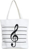 Music Notes Handbag Canvas Tote Bag, Reusable Grocery Bag for Women and Girls, White Shopping Bag Gift