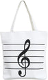 Music Notes Handbag Canvas Tote Bag, Reusable Grocery Bag for Women and Girls, White Shopping Bag Gift