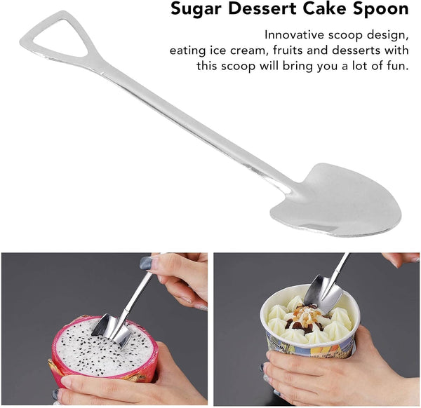 Ice Cream Spoon, Stainless Steel Cute Shovel Spoon, Reusable Sugar Dessert Cake Spoon for Home Cafe (4 Pointed Shovel)