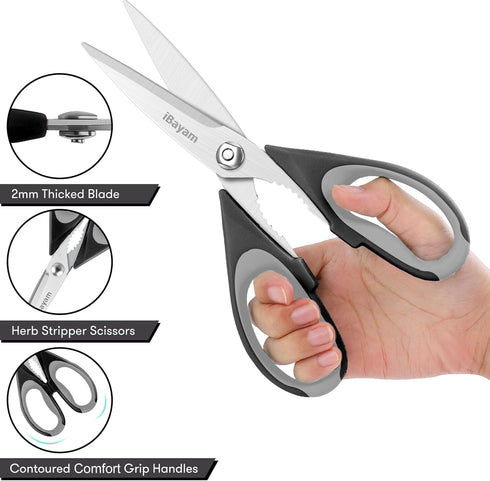 iBayam 8.5" Kitchen Scissors with Sheath, Black Household Appliances, Kitchen Gadgets, Cooking Scissors, Home Essentials