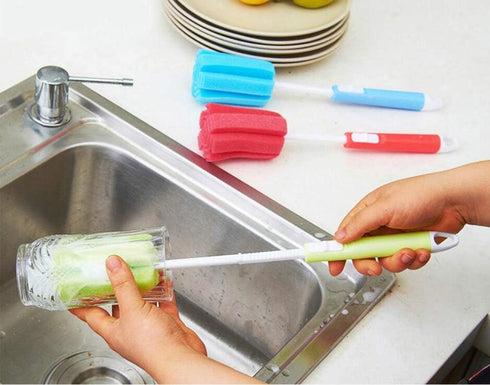 VASANA 3PCS Sponge Cleaning Brush Set, Adjustable Long Handle Cup Bottle Scrubber Sponges for Baby Bottles