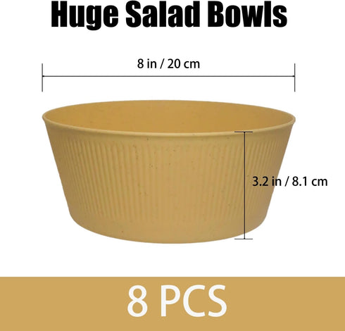 WANBY Large Plastic Bowls Set, Unbreakable Dinner Bowls, Lightweight, Dishwasher & Microwave Safe (8 Pack, 54Oz)
