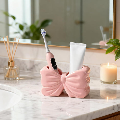 2-Slot Set, Counter Bow Toothbrush Holder Toothbrush and Toothpaste Holder Cute Toothbrush Holder Bathroom Organizer