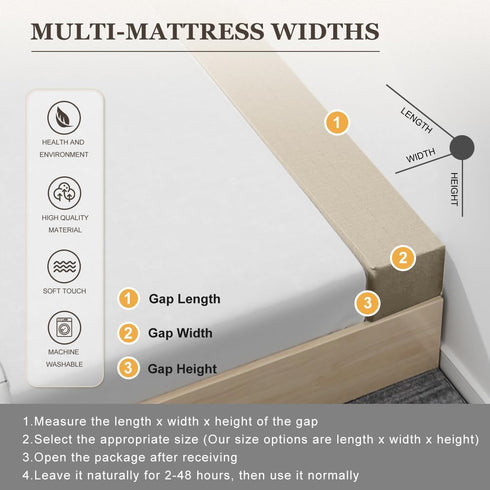 Cover(Beige-LxWxH-54 6 6in) Mattress Extender for Twin/Twin XL/Queen/King Bed, Bed Gap/Space/Crack Filler Between