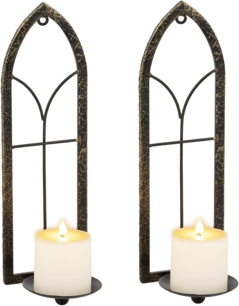 Set 2 GAKA Metal Rustic Wall Sconce Candle Holder of Black Gold Wall Gothic Mount Candle Sconce Holder for Living Room