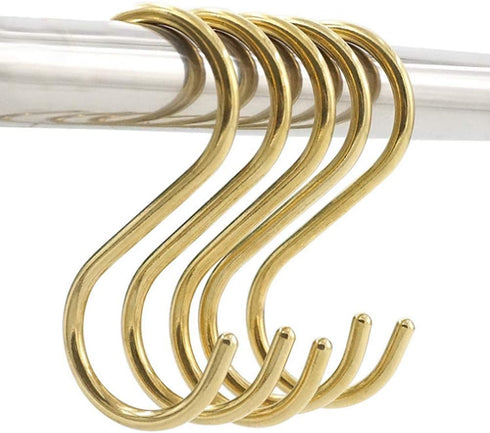 10 Pieces Multipurpose Brass S Shaped Hooks for Coat, Clothes, Kitchen Pot, and Pan Storage