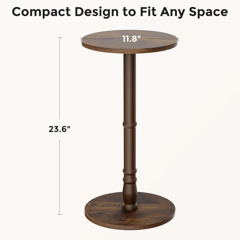 Homleke 12" Round Side Table, Solid Wood Pillar with Wood Top & Base, Small Drink Accent Table for Living Room
