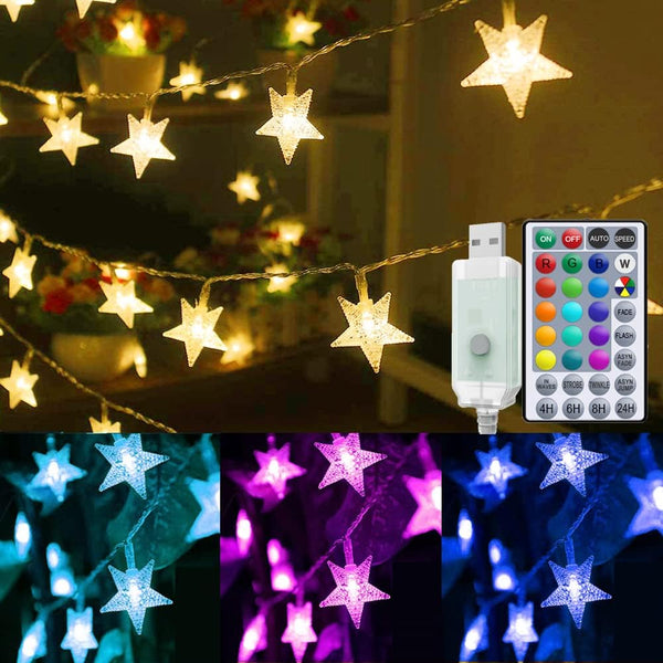 Solhice 20ft Color Changing Star String Lights for Bedroom 40 LEDs, Hanging