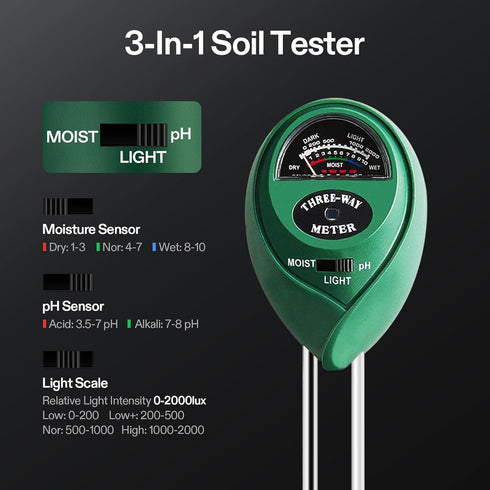 3-in-1 3-in-1 VIVOSUN Digital pH Meter, TDS/EC/Temperature Meter, Soil Moisture/pH/Light Tester Combo for Home, Garden