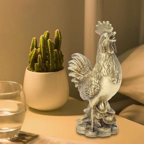 Hilitand Brass Luck Rooster Chicken Statue, Feng Shui Decor for Good Luck and Wealth, 10cm/3.94in