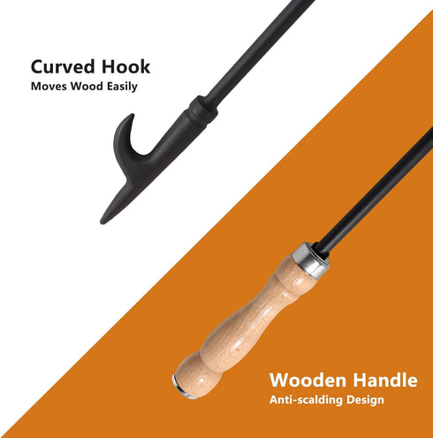 Heavy Duty 32” Long Fireplace Fire Pit Campfire Poker Stick and 26” Tongs Tool Set, Rust Resistant Camping Tools