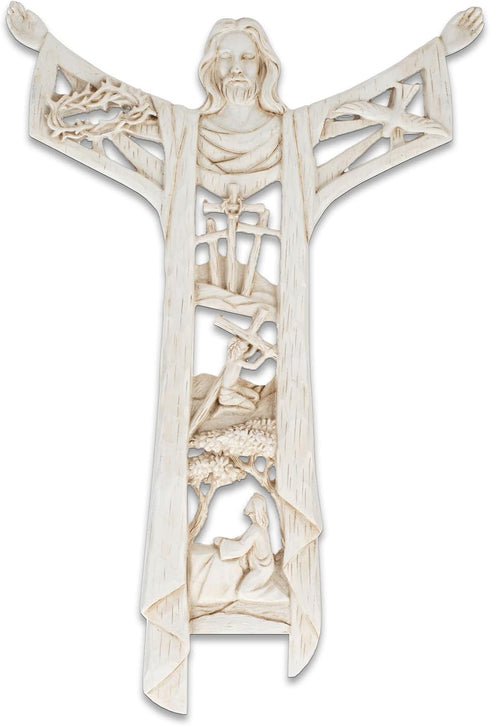 Dicksons The Risen Christ Calvary Story Wall Cross, 11 Inch Woodgrain Resin Stone