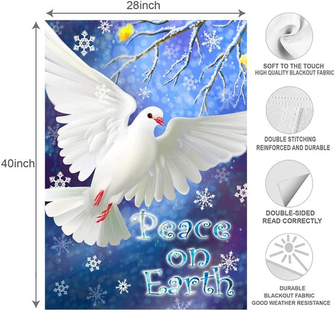 Winter Bird Peace on Earth Flags for Outdoors 28 x 40 Double Sided, Winter Outdoor House Flag for Lawn