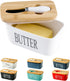 Hasense Porcelain Butter Dish, Bamboo Lid Covered Container for Countertop, Airtight Butter Keeper with Knife
